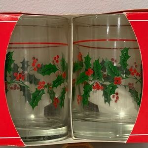 Vintage Libbey Crystal Christmas Tumblers Set Of 4 Holly Berry New Old Stock